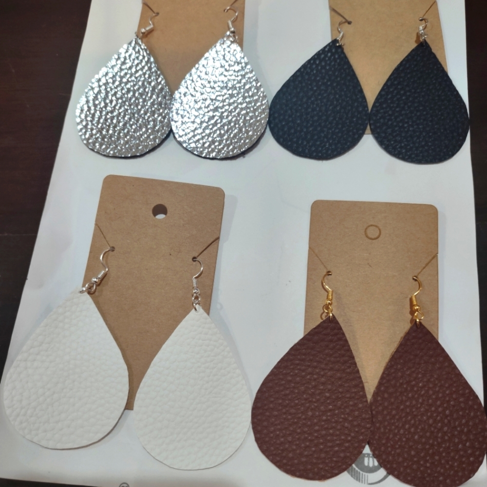 4 pairs of tear drop homemade leather earrings